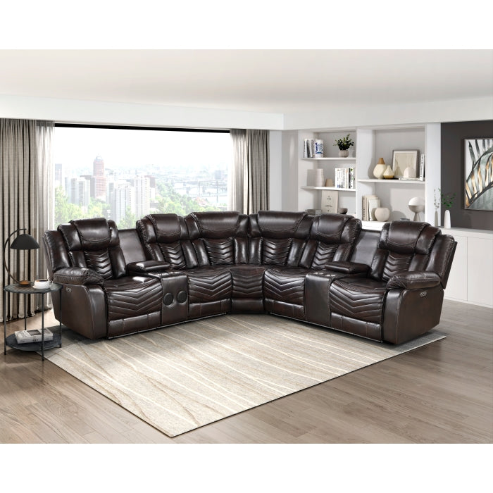 9508DB*SCPW (3)3-Piece Power Reclining Sectional with Consoles, Speakers, Subwoofer and LED Lighting - 9508DB*SCPW