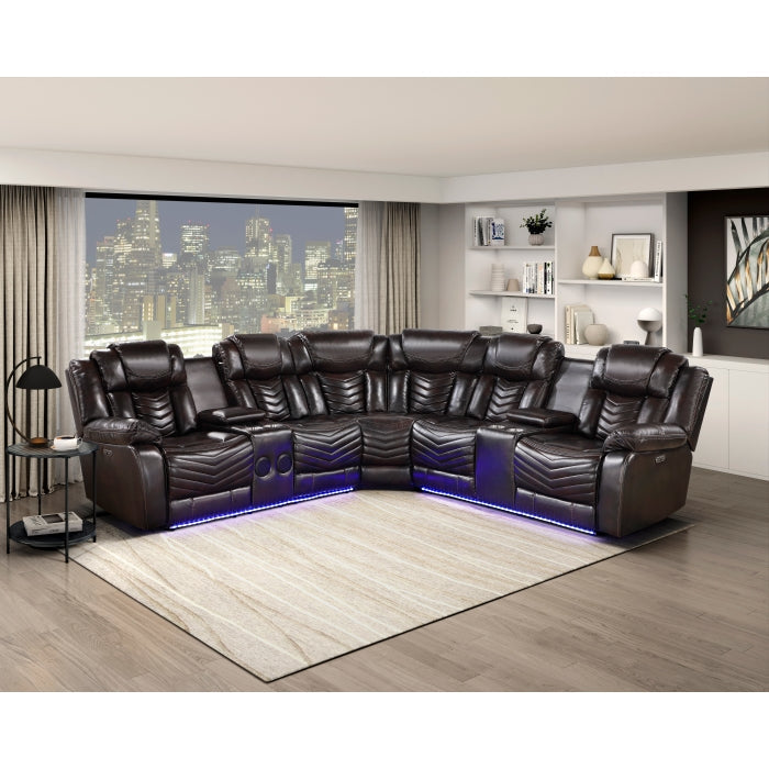 9508DB*SCPW (3)3-Piece Power Reclining Sectional with Consoles, Speakers, Subwoofer and LED Lighting - 9508DB*SCPW