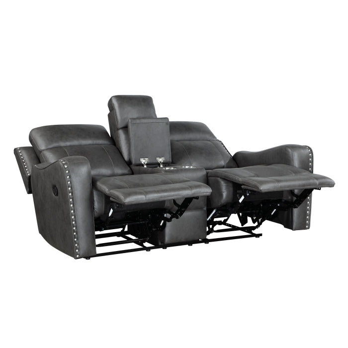 9515DGY-2 Double Reclining Love Seat with Center Console - 9515DGY-2