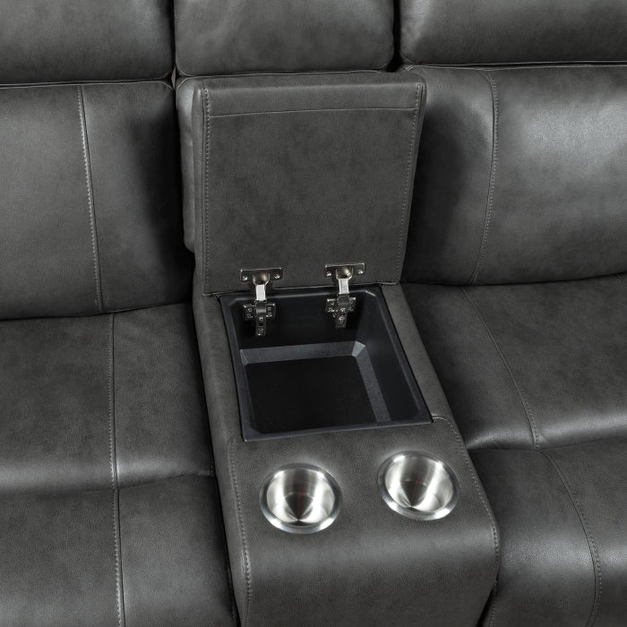 9515DGY-2PW Power Double Reclining Love Seat with Center Console - 9515DGY-2PW
