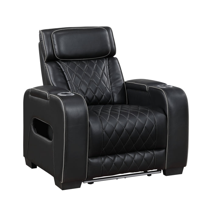 9516BLK-1PWH Power Reclining Chair with Power Headrest, Cup holders and Storage Arms(Top and Side), Charging Ports and LED lighting - 9516BLK-1PWH