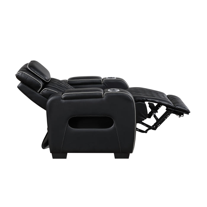 9516BLK-1PWH Power Reclining Chair with Power Headrest, Cup holders and Storage Arms(Top and Side), Charging Ports and LED lighting - 9516BLK-1PWH