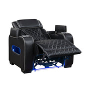 9516BLK-1PWH Power Reclining Chair with Power Headrest, Cup holders and Storage Arms(Top and Side), Charging Ports and LED lighting - 9516BLK-1PWH