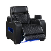 9516BLK-1PWH Power Reclining Chair with Power Headrest, Cup holders and Storage Arms(Top and Side), Charging Ports and LED lighting - 9516BLK-1PWH