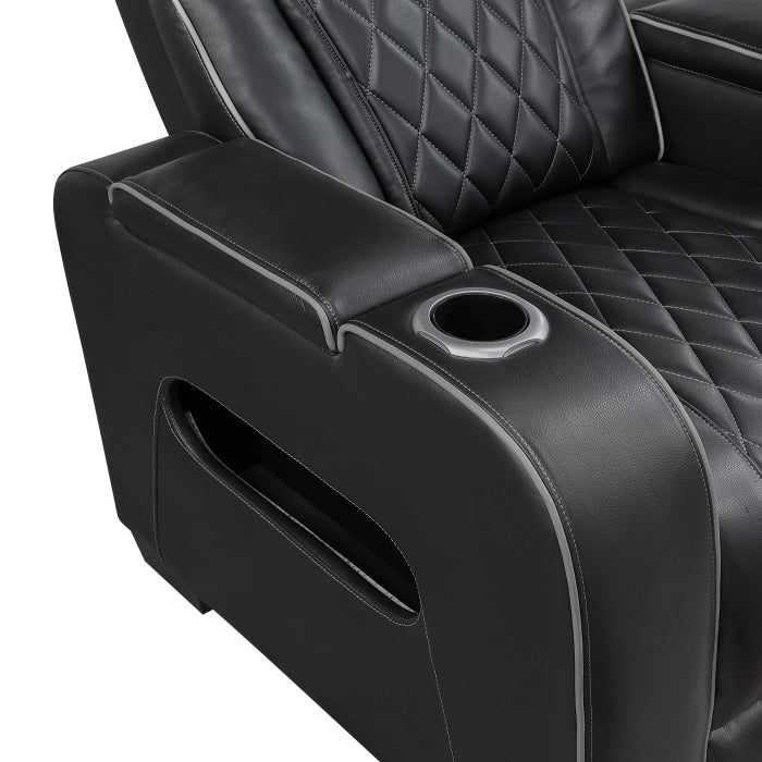 9516BLK-1PWH Power Reclining Chair with Power Headrest, Cup holders and Storage Arms(Top and Side), Charging Ports and LED lighting - 9516BLK-1PWH