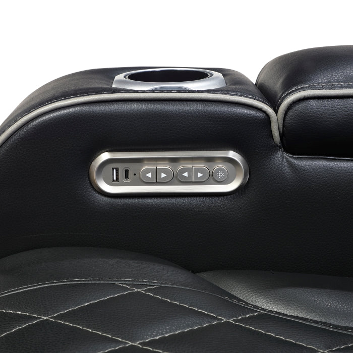 9516BLK-1PWH Power Reclining Chair with Power Headrest, Cup holders and Storage Arms(Top and Side), Charging Ports and LED lighting - 9516BLK-1PWH