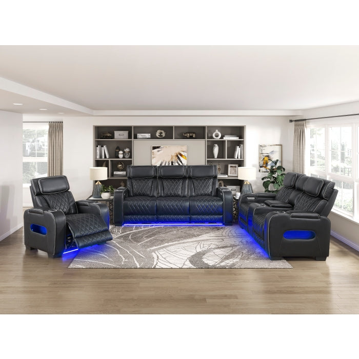 9516BLK-1PWH Power Reclining Chair with Power Headrest, Cup holders and Storage Arms(Top and Side), Charging Ports and LED lighting - 9516BLK-1PWH