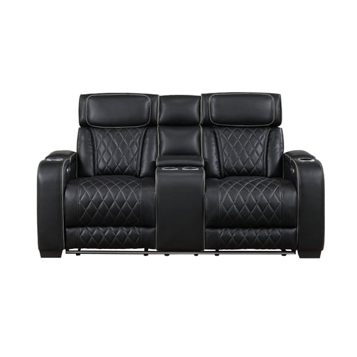 9516BLK-2PWH Power Double Reclining Love Seat with Center Console, Power Headrests, Storage Arms(Top and Side), Cup holders, Charging Ports and LED lighting - 9516BLK-2PWH