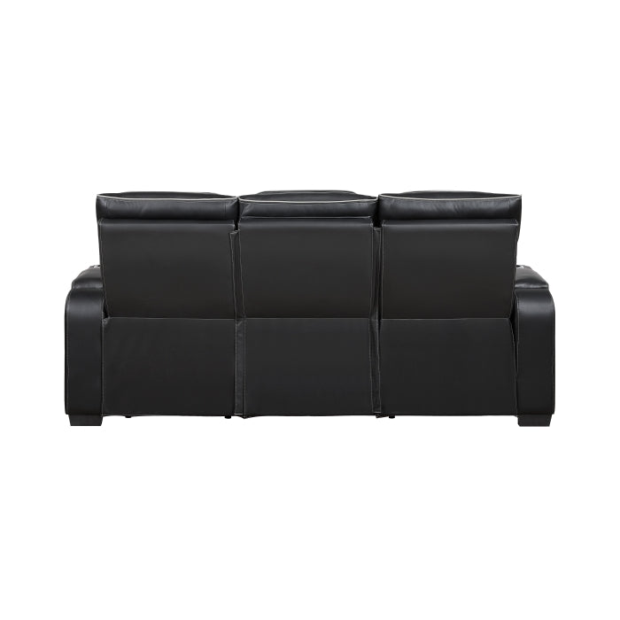 9516BLK-3PWH Power Double Reclining Sofa with Center Drop-Down Cup Holders, Power Headrests, Storage Arms(Top and Side), Cup holders and Reading Lights, Two Wireless Chargers, Charging Ports and LED Lighting - 9516BLK-3PWH