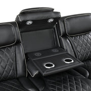 9516BLK-3PWH Power Double Reclining Sofa with Center Drop-Down Cup Holders, Power Headrests, Storage Arms(Top and Side), Cup holders and Reading Lights, Two Wireless Chargers, Charging Ports and LED Lighting - 9516BLK-3PWH
