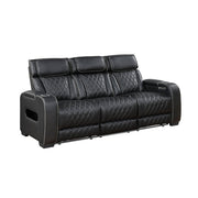9516BLK-3PWH Power Double Reclining Sofa with Center Drop-Down Cup Holders, Power Headrests, Storage Arms(Top and Side), Cup holders and Reading Lights, Two Wireless Chargers, Charging Ports and LED Lighting - 9516BLK-3PWH