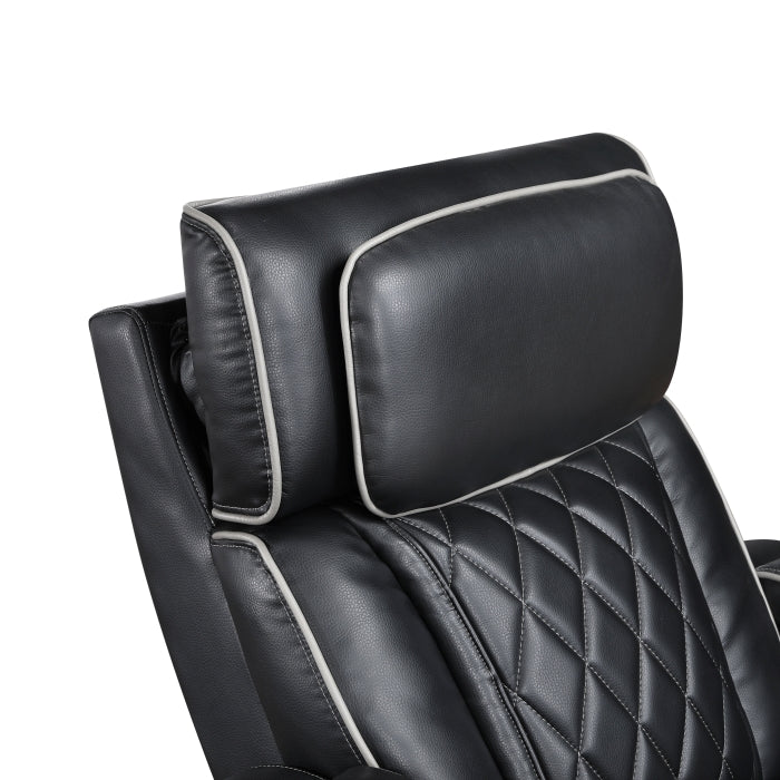 9516BLK-3PWH Power Double Reclining Sofa with Center Drop-Down Cup Holders, Power Headrests, Storage Arms(Top and Side), Cup holders and Reading Lights, Two Wireless Chargers, Charging Ports and LED Lighting - 9516BLK-3PWH