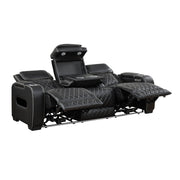 9516BLK-3PWH Power Double Reclining Sofa with Center Drop-Down Cup Holders, Power Headrests, Storage Arms(Top and Side), Cup holders and Reading Lights, Two Wireless Chargers, Charging Ports and LED Lighting - 9516BLK-3PWH