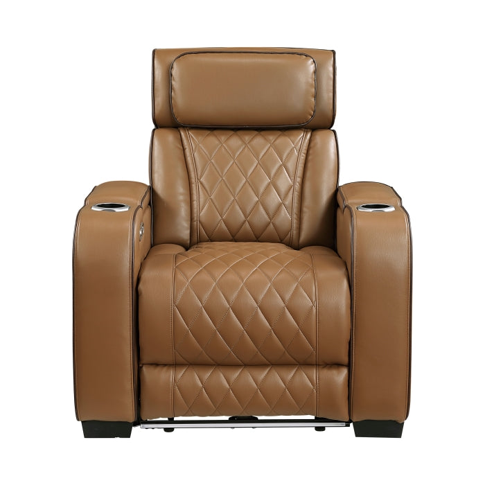 9516BRW-1PWH Power Reclining Chair with Power Headrest, Cup holders and Storage Arms(Top and Side), Charging Ports and LED lighting - 9516BRW-1PWH