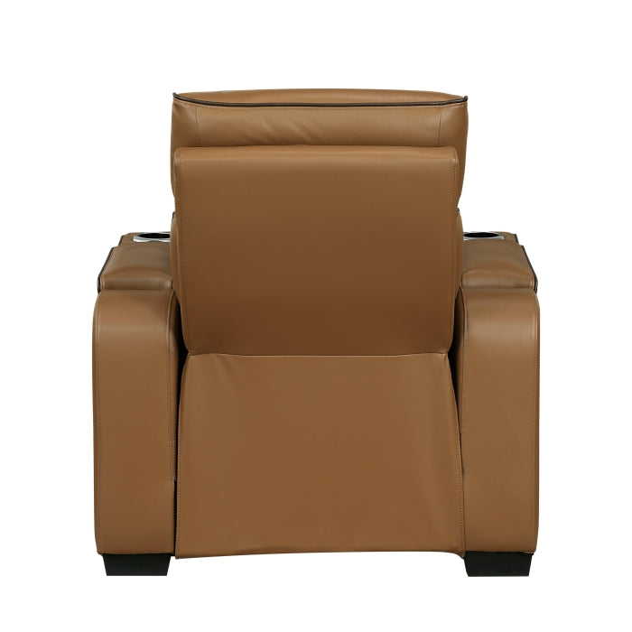9516BRW-1PWH Power Reclining Chair with Power Headrest, Cup holders and Storage Arms(Top and Side), Charging Ports and LED lighting - 9516BRW-1PWH