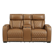 9516BRW-2PWH Power Double Reclining Love Seat with Center Console, Power Headrests, Storage Arms(Top and Side), Cup holders, Charging Ports and LED lighting - 9516BRW-2PWH