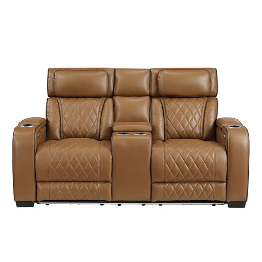 9516BRW-2PWH Power Double Reclining Love Seat with Center Console, Power Headrests, Storage Arms(Top and Side), Cup holders, Charging Ports and LED lighting - 9516BRW-2PWH