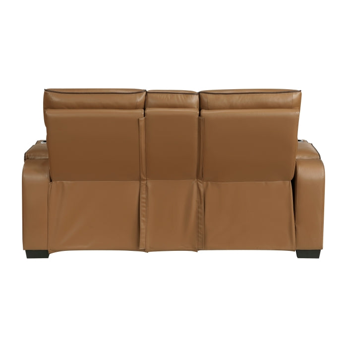9516BRW-2PWH Power Double Reclining Love Seat with Center Console, Power Headrests, Storage Arms(Top and Side), Cup holders, Charging Ports and LED lighting - 9516BRW-2PWH