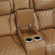9516BRW-2PWH Power Double Reclining Love Seat with Center Console, Power Headrests, Storage Arms(Top and Side), Cup holders, Charging Ports and LED lighting - 9516BRW-2PWH