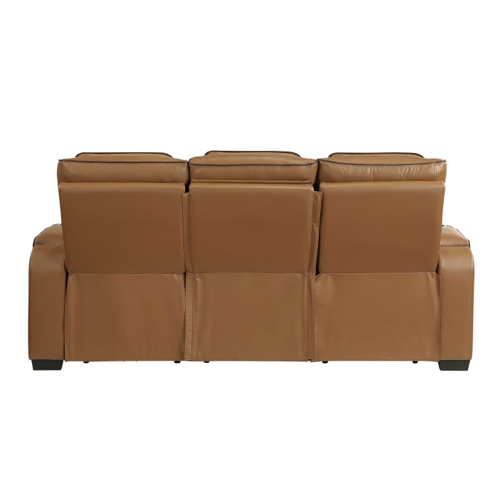 9516BRW-3PWH Power Double Reclining Sofa with Center Drop-Down Cup Holders, Power Headrests, Storage Arms(Top and Side), Cup holders and Reading Lights, Two Wireless Chargers, Charging Ports and LED Lighting - 9516BRW-3PWH