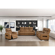 9516BRW-3PWH Power Double Reclining Sofa with Center Drop-Down Cup Holders, Power Headrests, Storage Arms(Top and Side), Cup holders and Reading Lights, Two Wireless Chargers, Charging Ports and LED Lighting - 9516BRW-3PWH