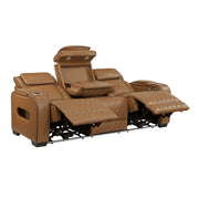 9516BRW-3PWH Power Double Reclining Sofa with Center Drop-Down Cup Holders, Power Headrests, Storage Arms(Top and Side), Cup holders and Reading Lights, Two Wireless Chargers, Charging Ports and LED Lighting - 9516BRW-3PWH