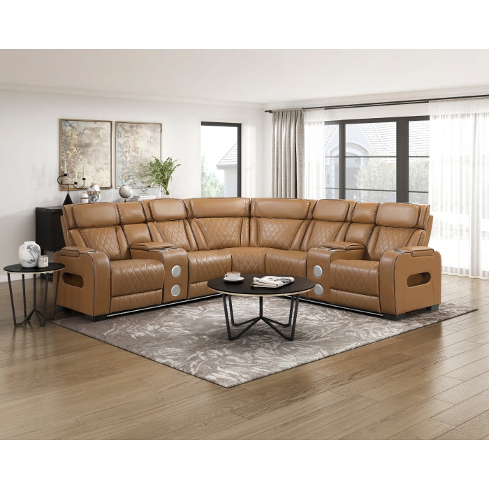 9516BRWS*32LCN2RCNPWH (3)3-Piece Power Reclining Sectional with Consoles, Power Headrests, Storage Arms(Top and Side), Cup holders, Charging Ports, Wireless speakers and LED lighting - 9516BRWS*32LCN2RCNPWH