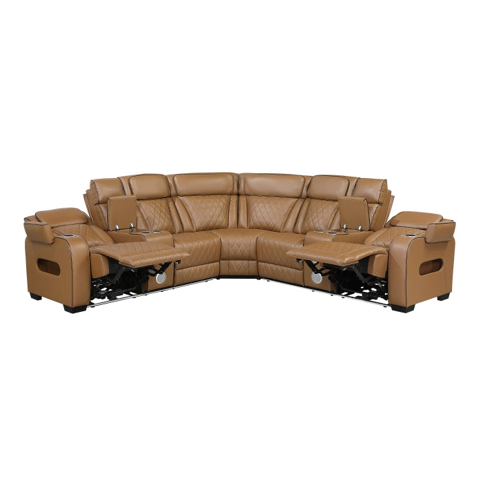 9516BRWS*32LCN2RCNPWH (3)3-Piece Power Reclining Sectional with Consoles, Power Headrests, Storage Arms(Top and Side), Cup holders, Charging Ports, Wireless speakers and LED lighting - 9516BRWS*32LCN2RCNPWH