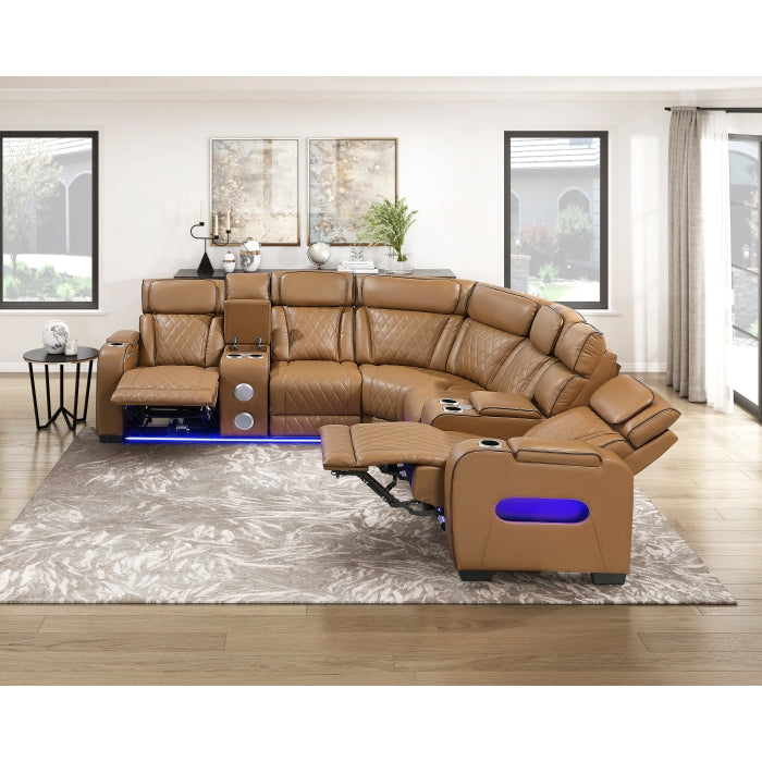 9516BRWS*32LCN2RCNPWH (3)3-Piece Power Reclining Sectional with Consoles, Power Headrests, Storage Arms(Top and Side), Cup holders, Charging Ports, Wireless speakers and LED lighting - 9516BRWS*32LCN2RCNPWH