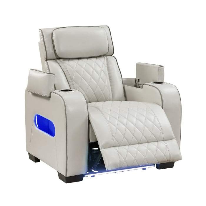 9516TPE-1PWH Power Reclining Chair with Power Headrest, Cup holders and Storage Arms(Top and Side), Charging Ports and LED lighting - 9516TPE-1PWH