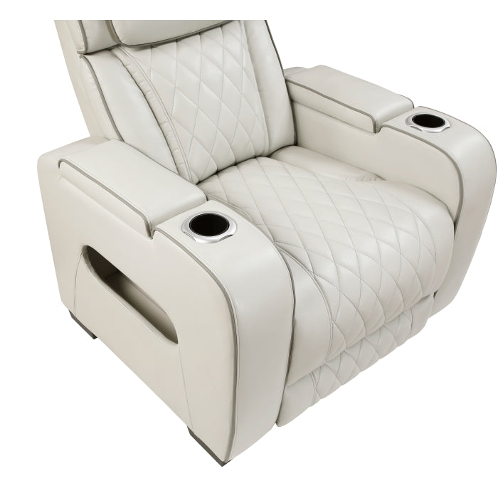 9516TPE-1PWH Power Reclining Chair with Power Headrest, Cup holders and Storage Arms(Top and Side), Charging Ports and LED lighting - 9516TPE-1PWH