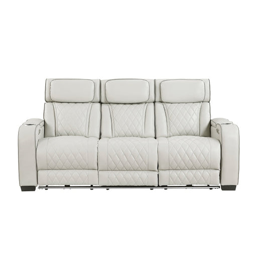 9516TPE-3PWH Power Double Reclining Sofa with Center Drop-Down Cup Holders, Power Headrests, Storage Arms(Top and Side), Cup holders and Reading Lights, Two Wireless Chargers, Charging Ports and LED Lighting - 9516TPE-3PWH