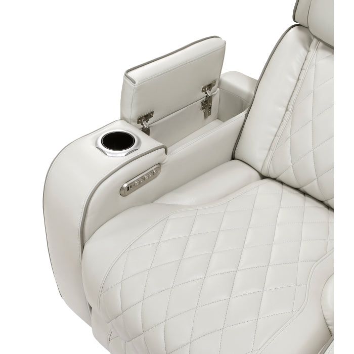 9516TPE-3PWH Power Double Reclining Sofa with Center Drop-Down Cup Holders, Power Headrests, Storage Arms(Top and Side), Cup holders and Reading Lights, Two Wireless Chargers, Charging Ports and LED Lighting - 9516TPE-3PWH