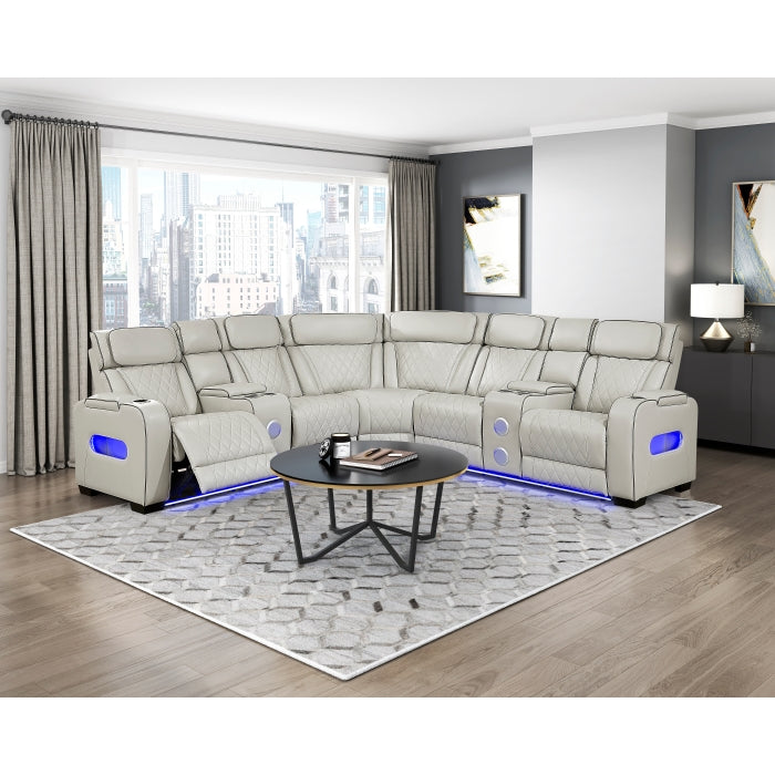 9516TPES*32LCN2RCNPWH (3)3-Piece Power Reclining Sectional with Consoles, Power Headrests, Storage Arms(Top and Side), Cup holders, Charging Ports, Wireless speakers and LED lighting - 9516TPES*32LCN2RCNPWH