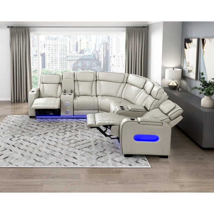 9516TPES*32LCN2RCNPWH (3)3-Piece Power Reclining Sectional with Consoles, Power Headrests, Storage Arms(Top and Side), Cup holders, Charging Ports, Wireless speakers and LED lighting - 9516TPES*32LCN2RCNPWH