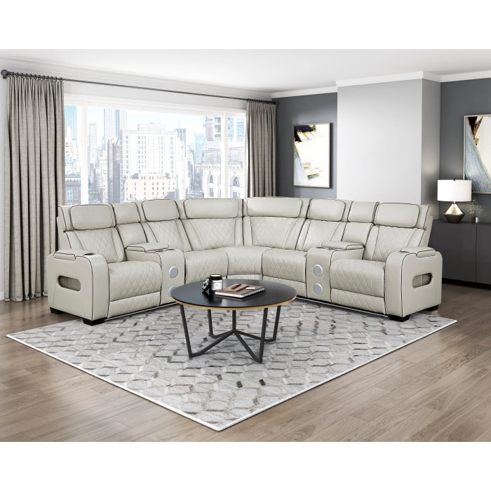 9516TPES*32LCN2RCNPWH (3)3-Piece Power Reclining Sectional with Consoles, Power Headrests, Storage Arms(Top and Side), Cup holders, Charging Ports, Wireless speakers and LED lighting - 9516TPES*32LCN2RCNPWH