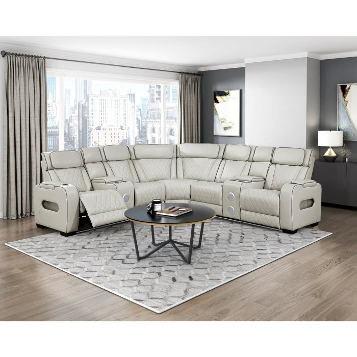 9516TPES*32LCN2RCNPWH (3)3-Piece Power Reclining Sectional with Consoles, Power Headrests, Storage Arms(Top and Side), Cup holders, Charging Ports, Wireless speakers and LED lighting - 9516TPES*32LCN2RCNPWH