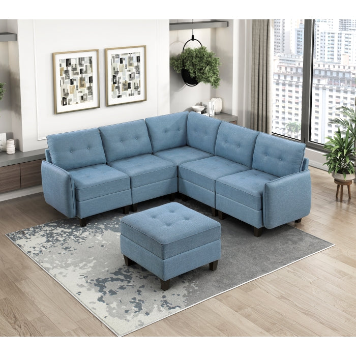 9557BUE*6SCOT (6)6-Piece Sectional with Storage and Ottoman - 9557BUE*6SCOT