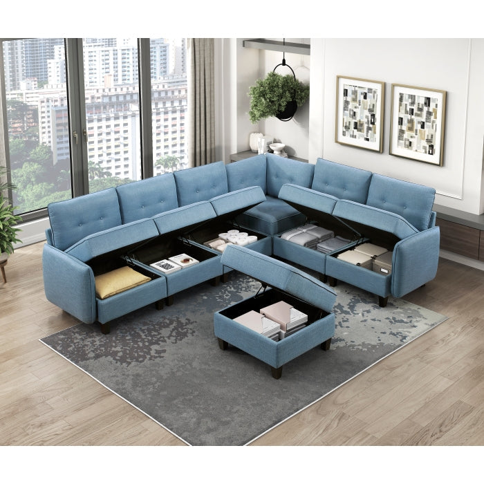 9557BUE*7SCOT (7)7-Piece Sectional with Storage and Ottoman - 9557BUE*7SCOT