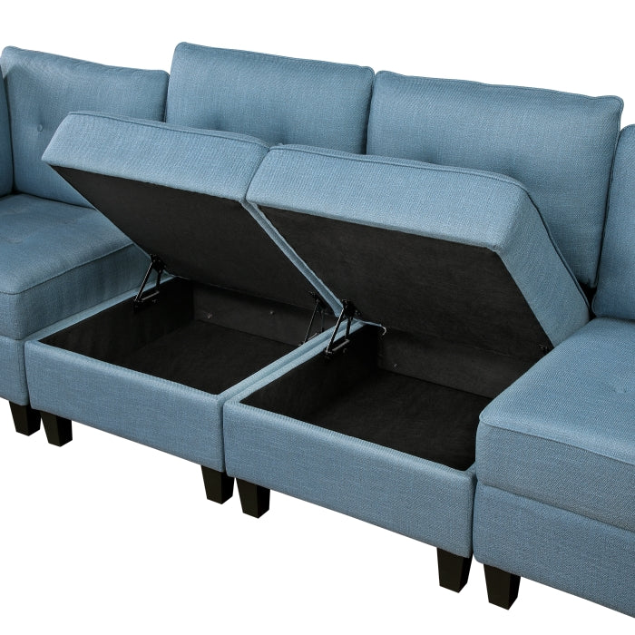 9557BUE*8SCOT (8)8-Piece Sectional with Storage and Ottoman - 9557BUE*8SCOT