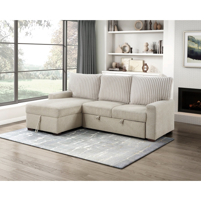 9605BE*2LCRL (2)2-Piece Sectional with Left Chaise and  Drop-Down Cup holders, Storage Pouch, Pull-out Bed and Hidden Storage - 9605BE*2LCRL
