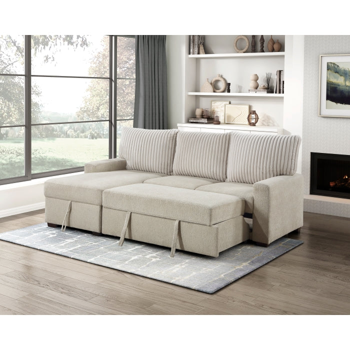 9605BE*2LCRL (2)2-Piece Sectional with Left Chaise and  Drop-Down Cup holders, Storage Pouch, Pull-out Bed and Hidden Storage - 9605BE*2LCRL