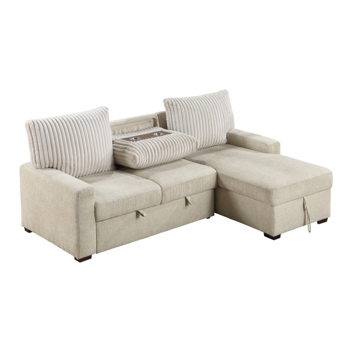 9605BE*2LLRC (2)2-Piece Sectional with Right Chaise and  Drop-Down Cup holders, Storage Pouch,  Pull-out Bed and Hidden Storage - 9605BE*2LLRC