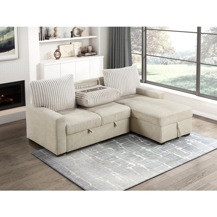 9605BE*2LLRC (2)2-Piece Sectional with Right Chaise and  Drop-Down Cup holders, Storage Pouch,  Pull-out Bed and Hidden Storage - 9605BE*2LLRC