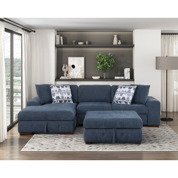 9624BU*3LC2R 3-Piece Sectional with Left Chaise, Pull-out Bed and Ottoman - 9624BU*3LC2R