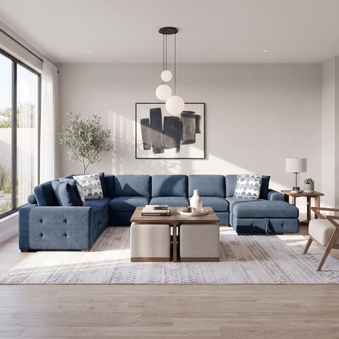 9624BU*52L1ACRC (5)5-Piece Sectional with Right Chaise and Pull-out Bed - 9624BU*52L1ACRC