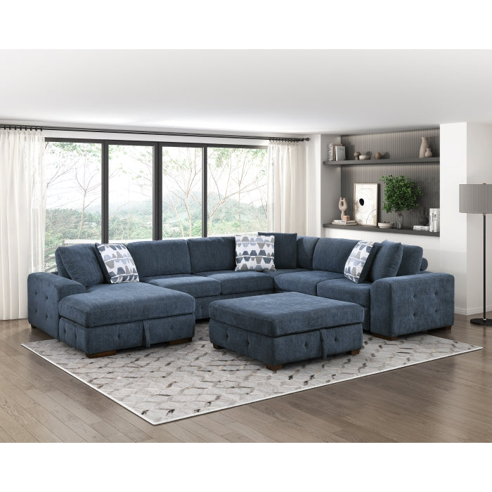 9624BU*5LC2R 5-Piece Sectional with Left Chaise, Pull-out Bed and Ottoman - 9624BU*5LC2R