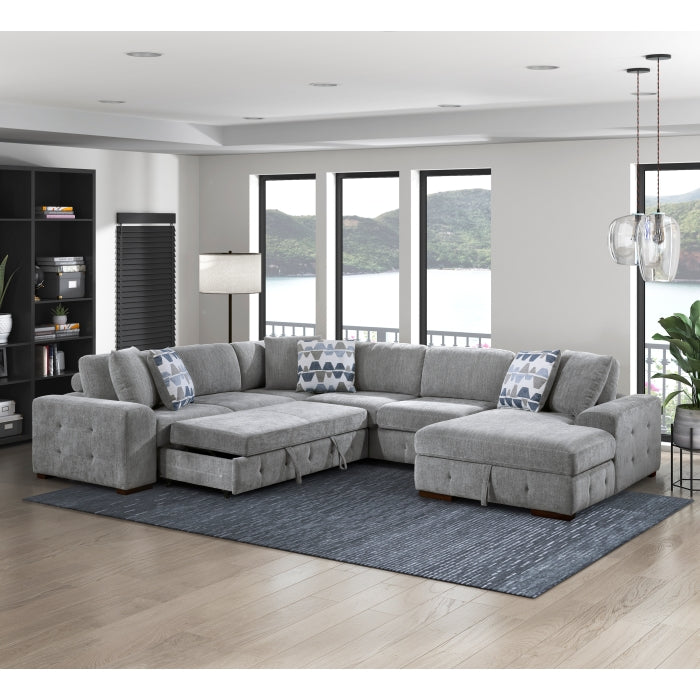 9624GY*42LRC 4-Piece Sectional with Right Chaise and Pull-out Bed - 9624GY*42LRC