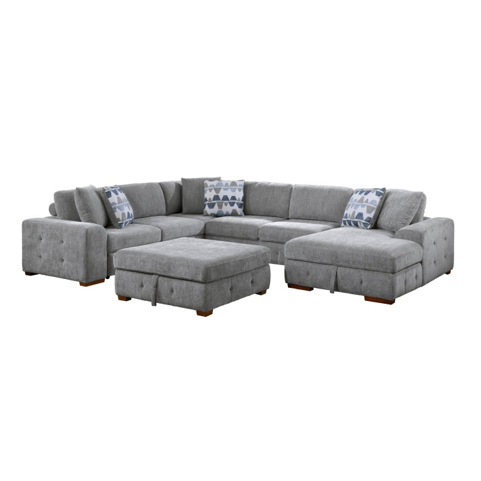 9624GY*52LRC 5-Piece Sectional with Right Chais, Pull-out Bed and Ottoman - 9624GY*52LRC