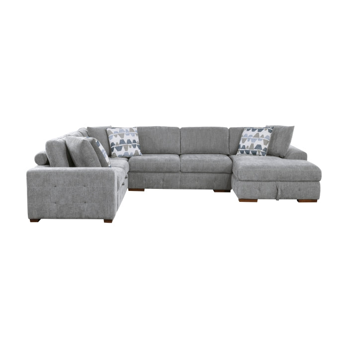 9624GY*52LRC 5-Piece Sectional with Right Chais, Pull-out Bed and Ottoman - 9624GY*52LRC